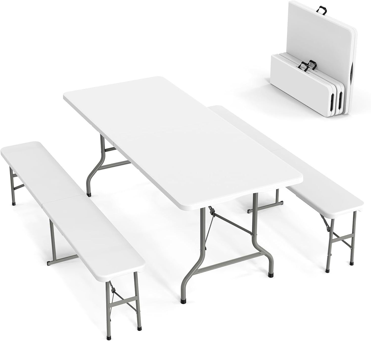 Picnic Table Set with 2 Benche - Camping Outdoor Or Indoor 评论和价格