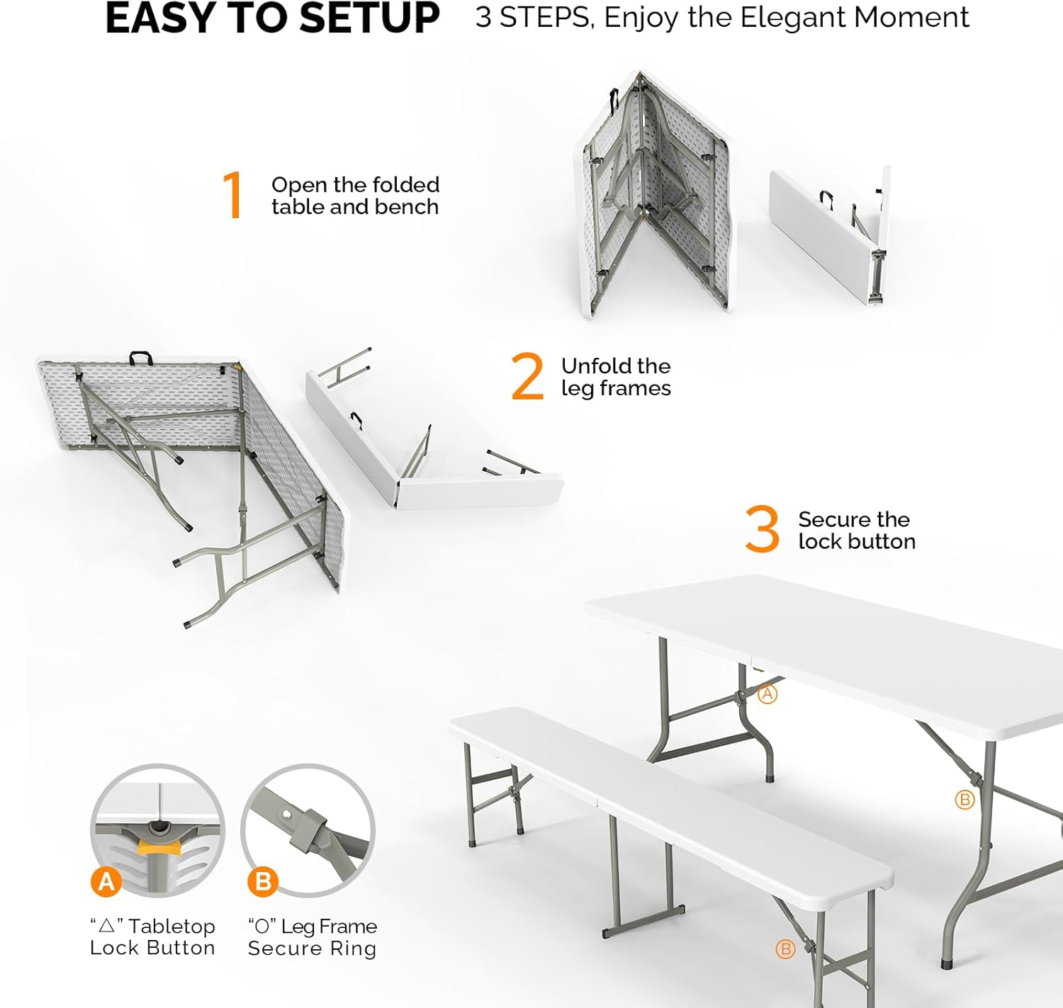 Picnic Table Set with 2 Benche - Camping Outdoor Or Indoor 评论和价格