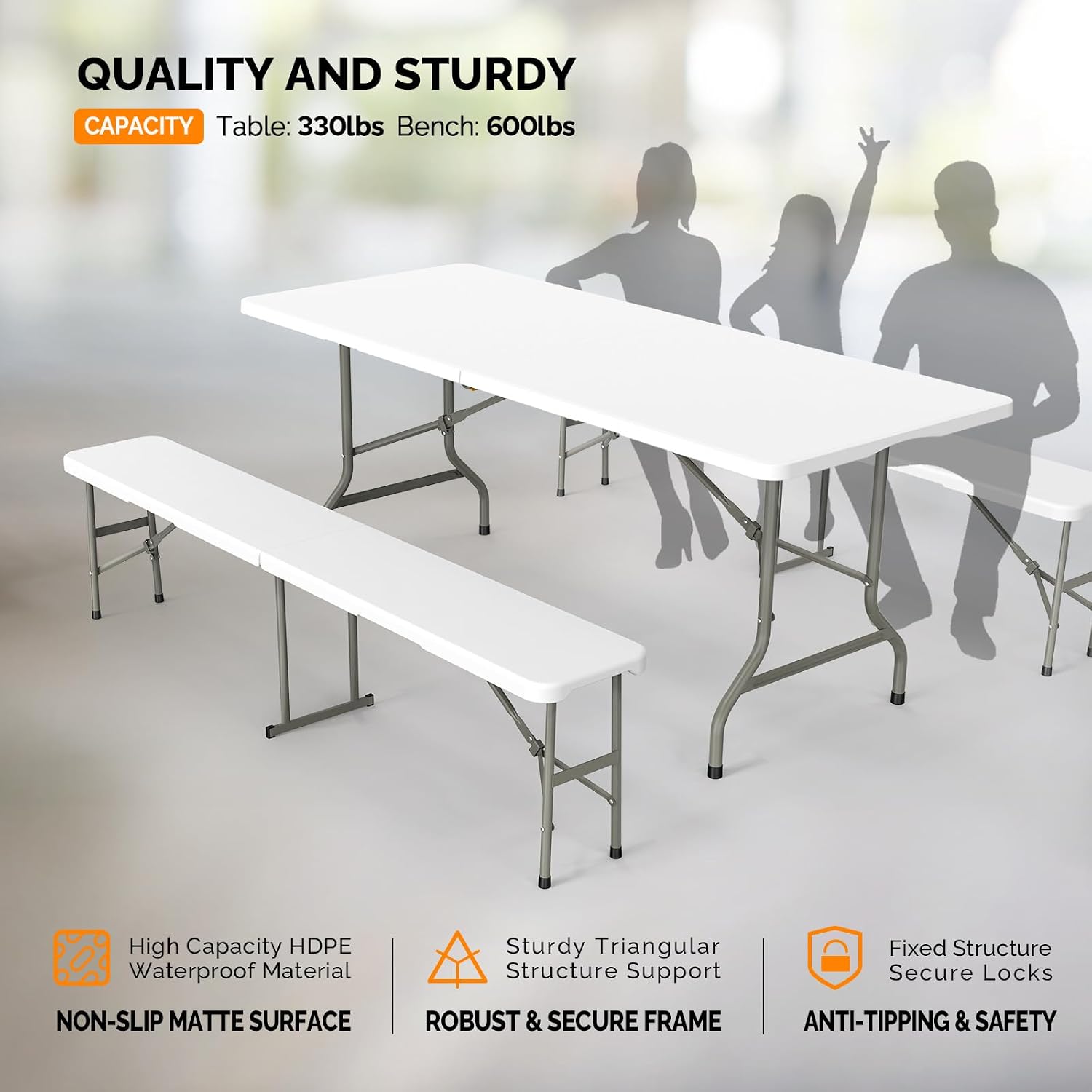 Picnic Table Set with 2 Benche - Camping Outdoor Or Indoor 评论和价格