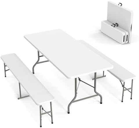 Picnic Table Set with 2 Benche - Camping Outdoor Or Indoor 评论和价格