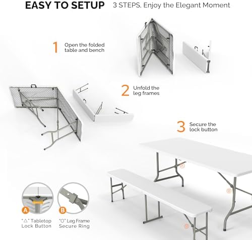 Picnic Table Set with 2 Benche - Camping Outdoor Or Indoor 评论和价格