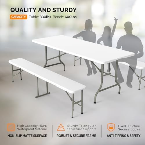 Picnic Table Set with 2 Benche - Camping Outdoor Or Indoor 评论和价格