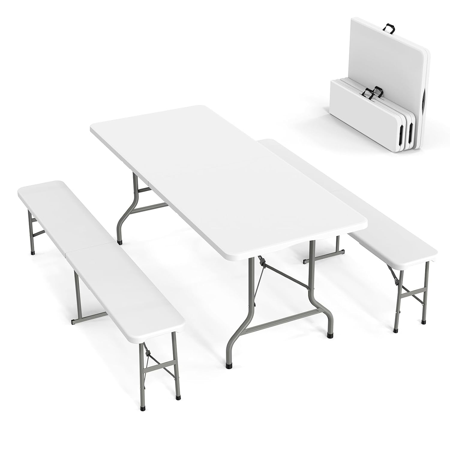 Picnic Table Set with 2 Benche - Camping Outdoor Or Indoor 评论和价格