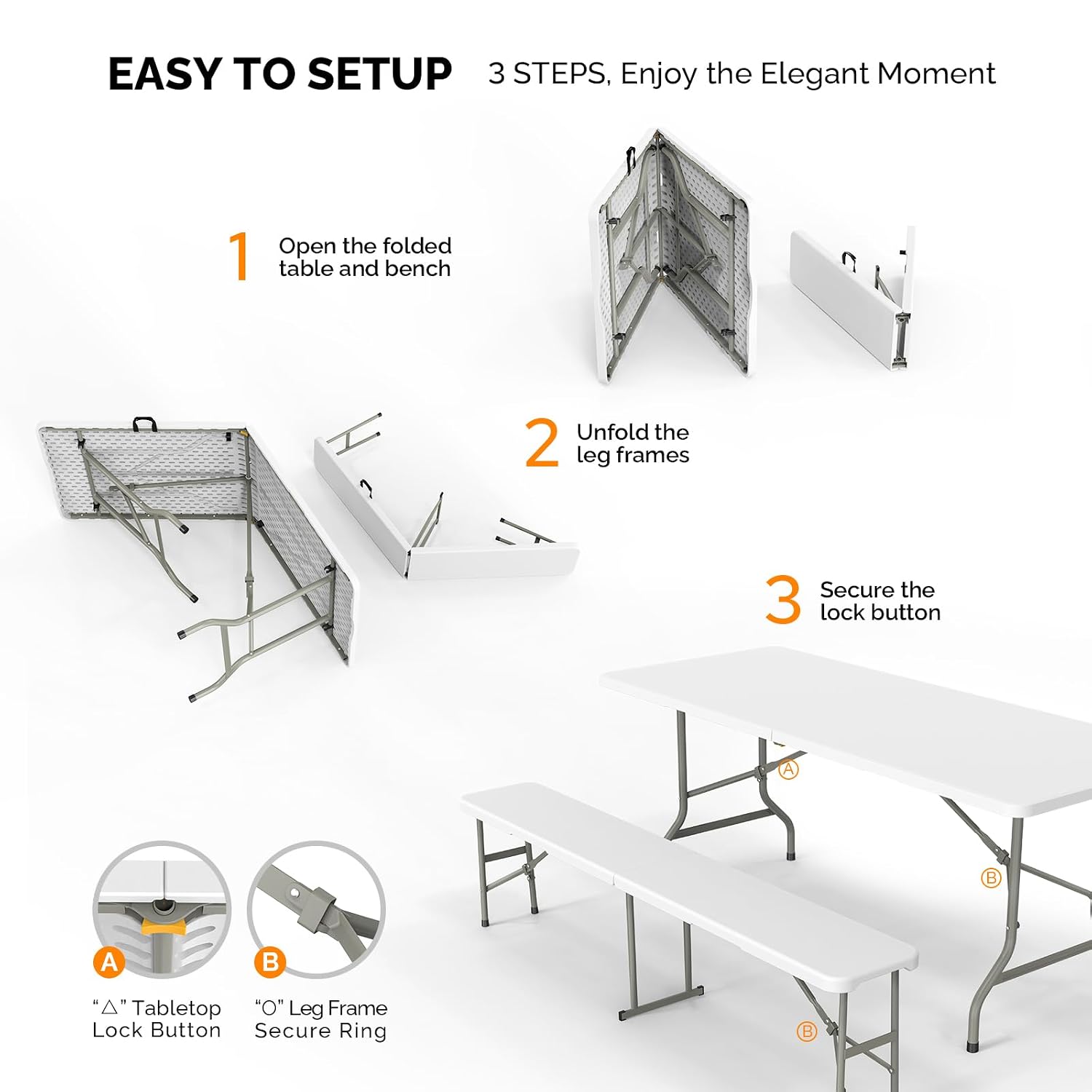 Picnic Table Set with 2 Benche - Camping Outdoor Or Indoor 评论和价格