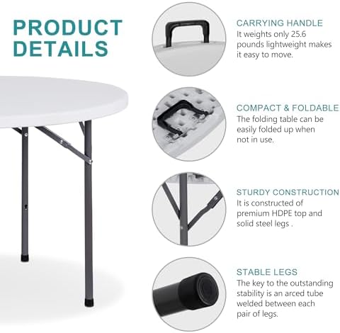 4 Foot Round Folding Card Tabl - Camping Outdoor Or Indoor 评论和价格